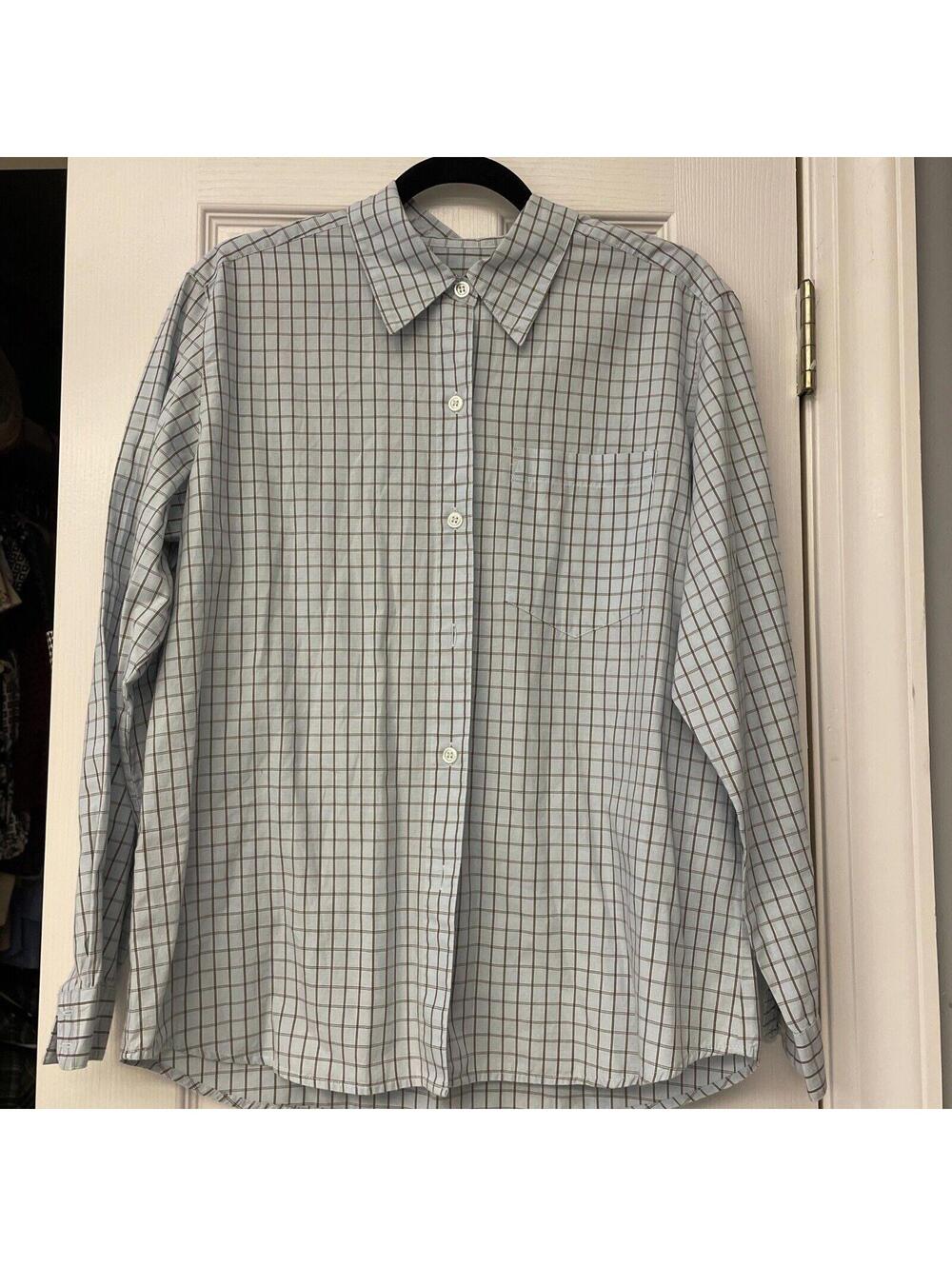 Liz Claiborne Men's Adult Sz M Button Shirt Long Sleeve Plaid Blue  Plaid Cotton